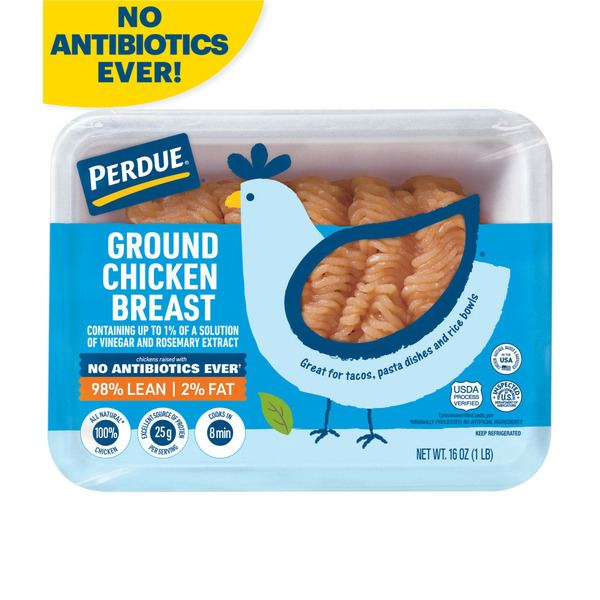 Packaged Poultry Perdue No Antibiotics Ever Ground Chicken Breast 98% Lean 2% Fat hero