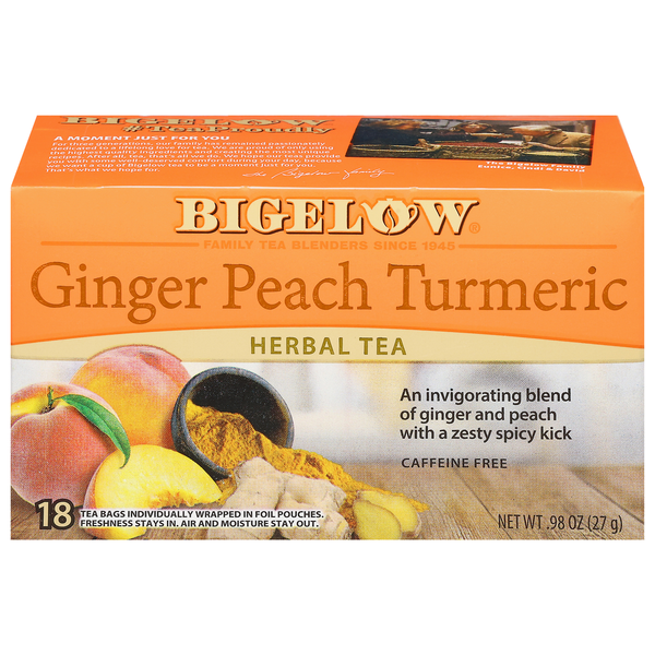 Tea (Loose, Bags and Pods) Bigelow Ginger Peach Turmeric Herbal Tea,Tea Bags hero