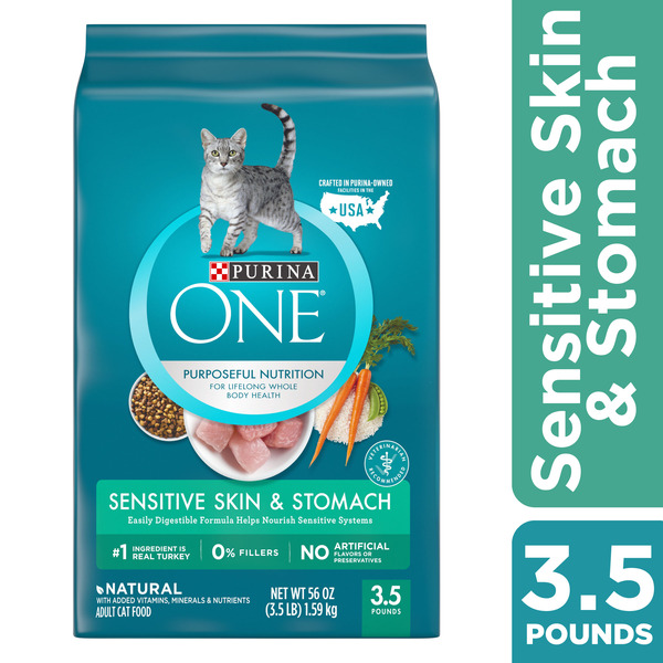 Dry Cat Food Purina ONE Natural Dry Cat Food, Sensitive Skin & Stomach Formula hero