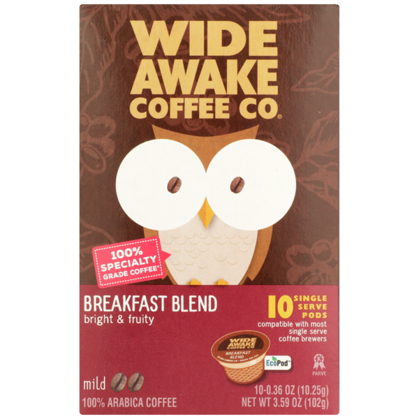 Coffee Wide Awake Mild Roast Breakfast Blend 100% Arabica Coffee Single Serve Pods hero