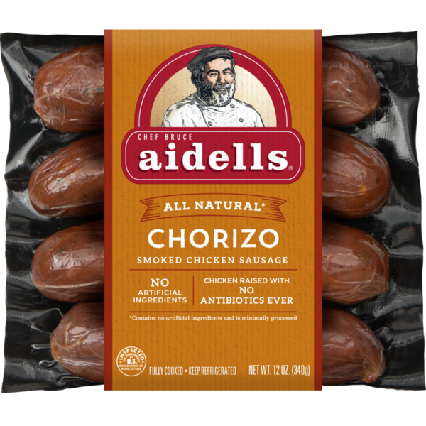 Hot Dogs, Bacon & Sausage Aidells Smoked Chicken Sausage, Chorizo, 12 oz. (4 Fully Cooked Links) hero