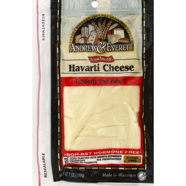 Packaged Cheese Andrew & Everett Cheese, Thin Sliced, Havarti hero