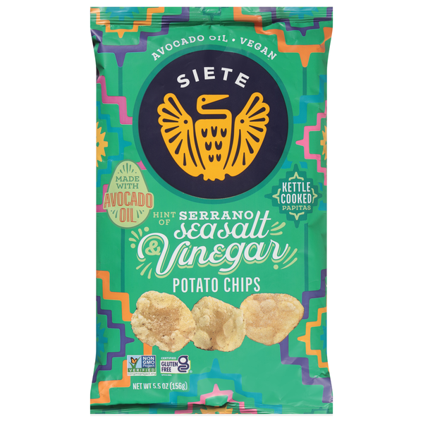 Juice & Nectars Siete Potato Chips, HInt of Serrano Sea Salt & Vinegar, Kettle Cooked hero