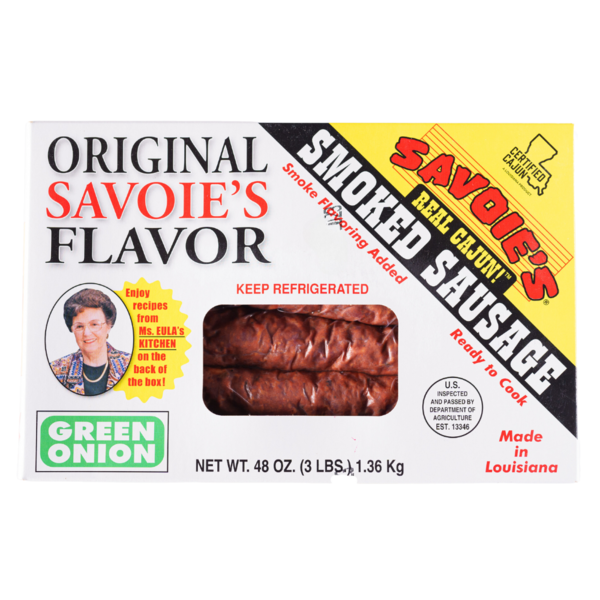 Hot Dogs, Bacon & Sausage Savoie's Green Onion Smoked Sausage Box hero