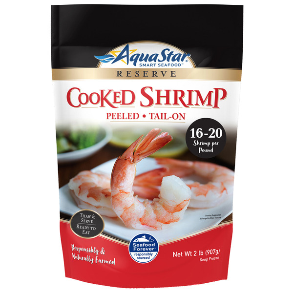 Frozen Meat & Seafood Aqua Star Cooked Peeled, Tail-On, Shrimp hero