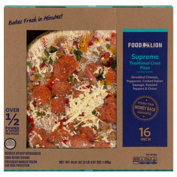 Prepared Meals & Sides Food Lion Pizza, Traditional Crust, Supreme, 16 Inch hero