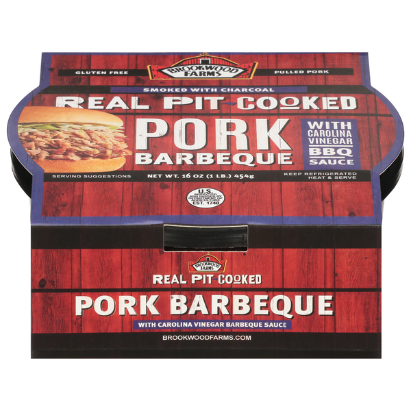 Packaged Meat Brookwood Farms Pork Barbeque, with Carolina Vinegar BBQ Sauce, Real Pit-Cooked hero