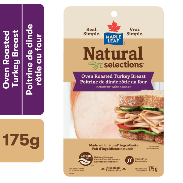 Packaged Poultry Maple Leaf Natural Selections Sliced Deli Turkey Breast, Oven Roasted hero