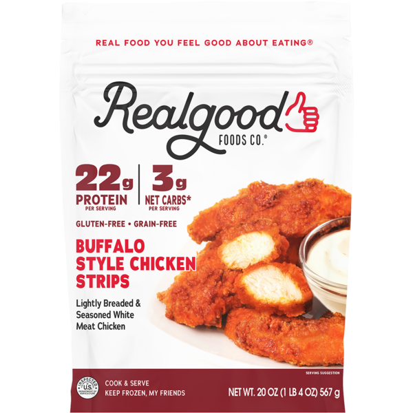 Real Good Foods Low Carb Buffalo, Chicken Strips hero