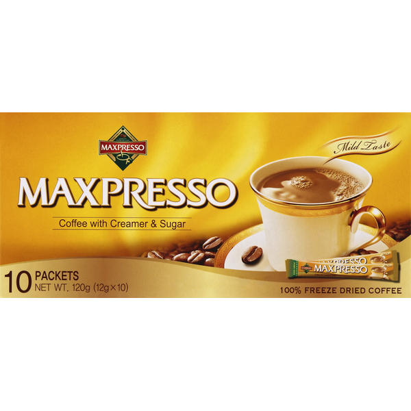 Coffee Maxpresso Coffee, 100% Freeze Dried, with Cream & Sugar, Packets hero