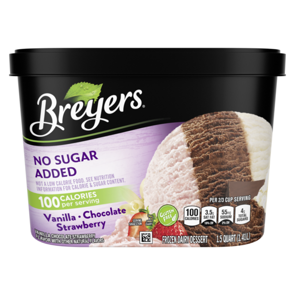 Ice Cream, Novelties & Ice Breyers No Sugar Added Frozen Dairy Dessert Vanilla Chocolate Strawberry hero