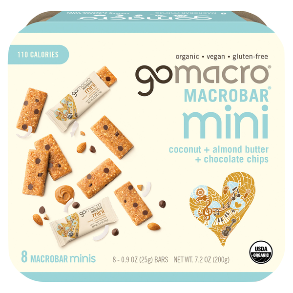 GoMacro MacroBars, Coconut + Almond Butter + Chocolate Chips, Mini hero