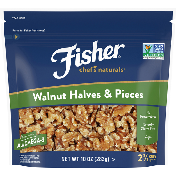 Baking Ingredients Fisher Walnuts Halves & Pieces hero