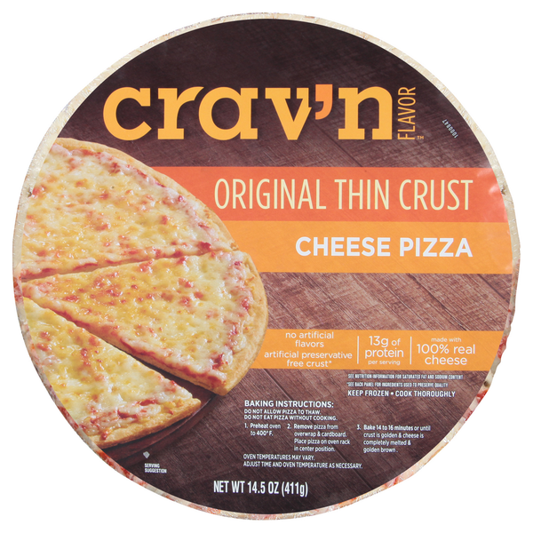 Frozen Pizza Crav'n Flavor Pizza, Original Thin Crust, Cheese hero