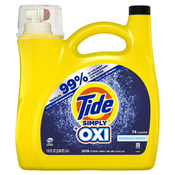 Laundry Tide Simply + Oxi Liquid Laundry Detergent, Refreshing Breeze, 74 loads hero