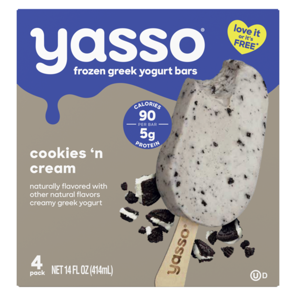 Ice Cream & Ice Yasso Frozen Greek Yogurt Bars Cookies n' Cream Bars hero