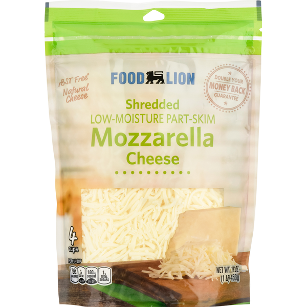 Packaged Cheese Food Lion Natural Shredded Part Skim Mozzarella Cheese hero