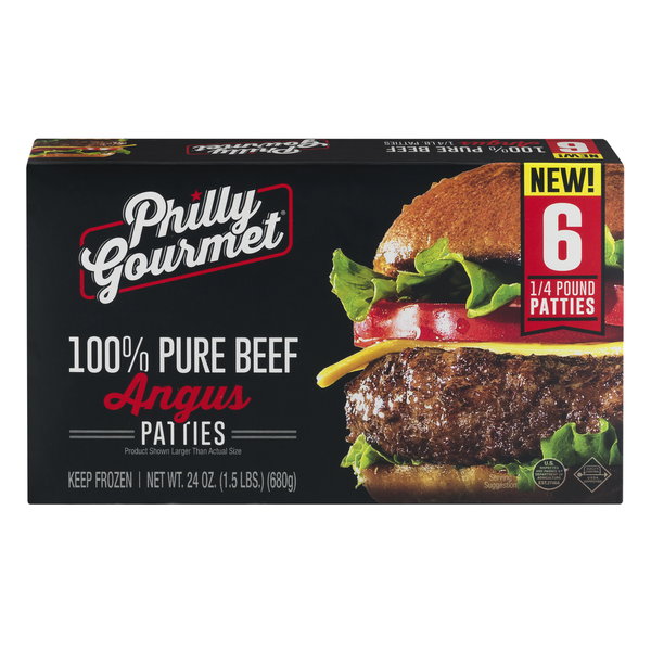 Frozen Meat Philly Gourmet 100% Pure Beef Angus Patties hero