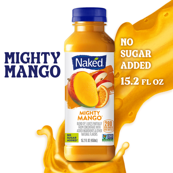 Refrigerated Naked Mighty Mango Flavored 100% Fruit Smoothie Blend, 15.2 fl oz Bottle hero