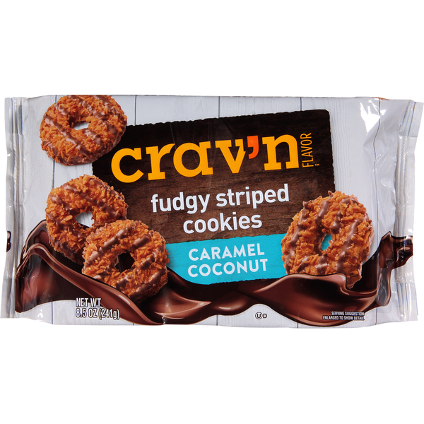 Crav'n Flavor Cookies, Caramel Coconut, Fudgy Striped hero