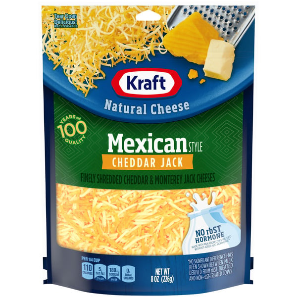 Packaged Cheese Kraft Mexican Style Cheddar Jack Finely Shredded Cheese hero