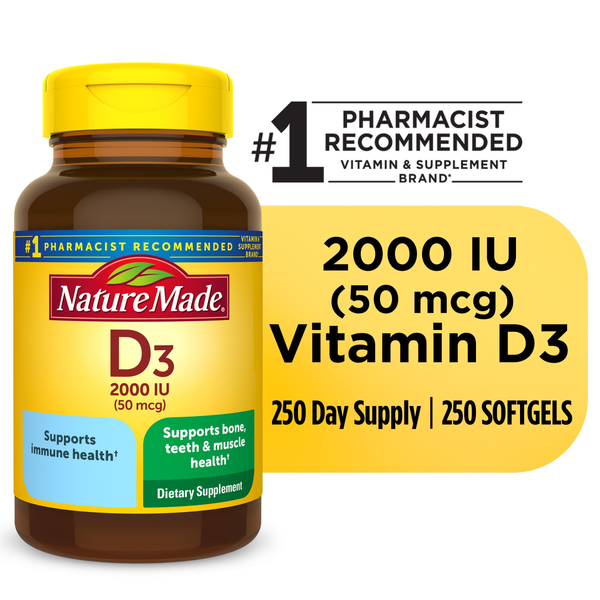 Supplements Nature Made Vitamin D3 2000 IU (50 mcg) Softgels hero