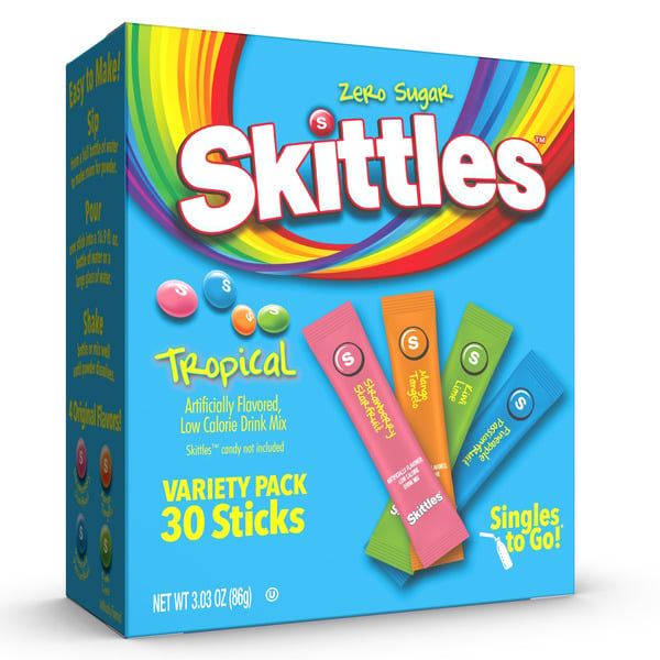 Cocoa & Drink Mixes Skittles Singles To Go Variety Pack Tropical Drink Mix, Low Calorie hero