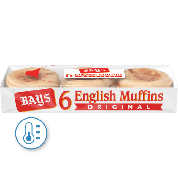 Breakfast Bakery Bays 6 count, Original Pre-sliced English Muffins, Refrigerated hero