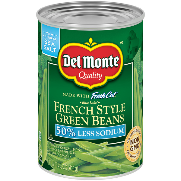 Canned & Jarred Vegetables Del Monte Green Beans, French Style, 50% Less Sodium hero