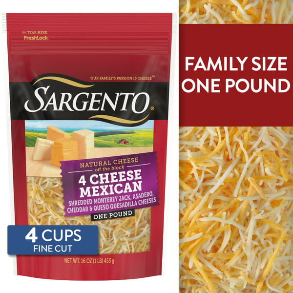 Packaged Cheese Sargento Shredded Four Cheese Mexican Natural Cheese, Fine Cut hero