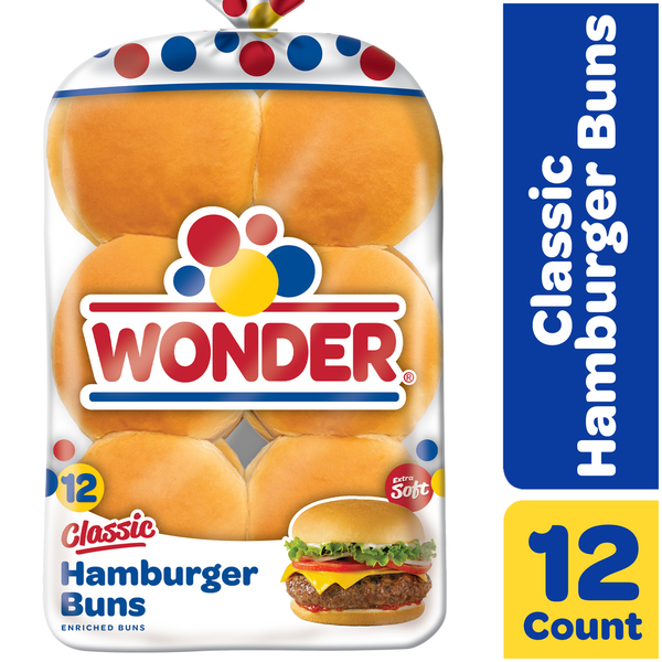 Packaged Bread Wonder Bread Classic Hamburger Buns, White Bread Hamburger Buns, 12 Count hero