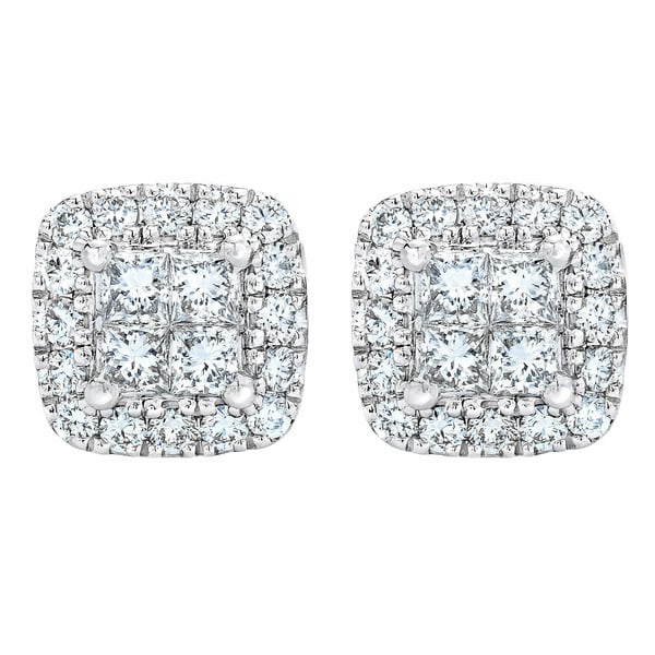 Jewelry Princess Cut & Round Brilliant 0.40 ctw VS2 Clarity, G Color Diamond 14kt White Gold Stud Earrings hero