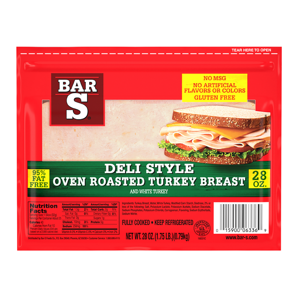 Lunch Meat Bar-S Deli Style Oven Roasted Turkey Breast Lunch Meat hero