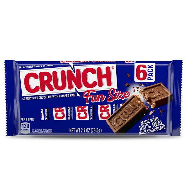 Candy, Chocolate & Gum Crunch 100% Milk Chocolate Fun Size Candy Bars, Individually Wrapped Share Packs of 6 hero