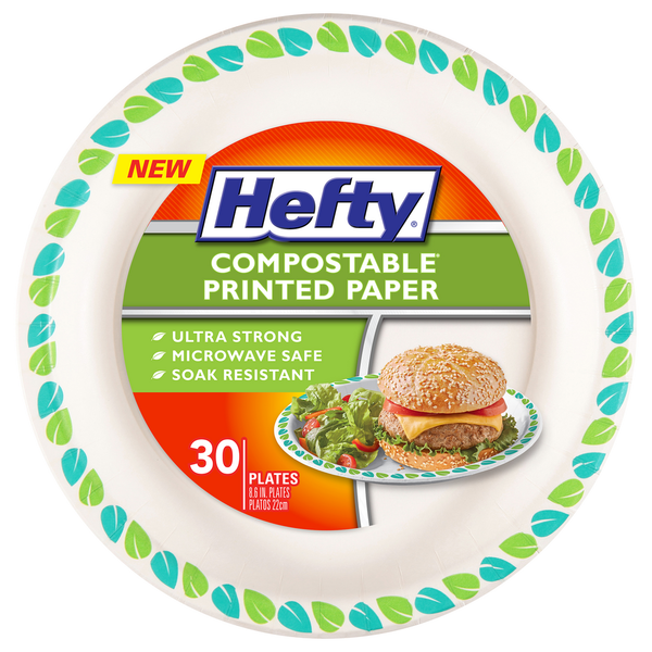 Hefty Plates, Printed Paper, Compostable hero