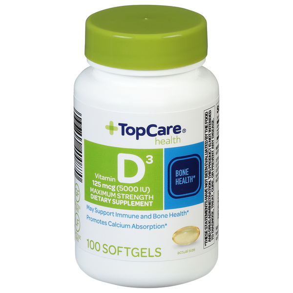 Vitamins & Supplements TopCare Vitamin D3, Maximum Strength, 125 mcg, Softgels hero