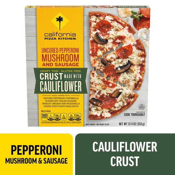 Frozen Pizza California Pizza Kitchen CPK Uncured Pepperoni Mushroom & Sausage Frozen Pizza with Cauliflower Pizza Crust hero