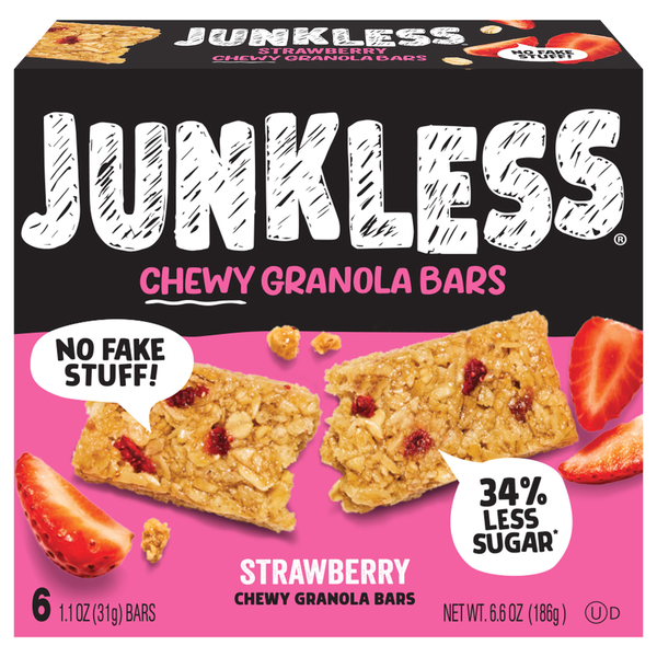 Popcorn & Snacks JUNKLESS 100% REAL Strawberries Chewy Granola Bars hero