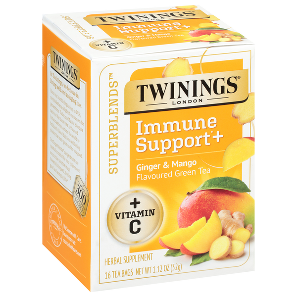 Tea Twinings Green Tea, Immune Support +, Ginger & Mango, Tea Bags hero