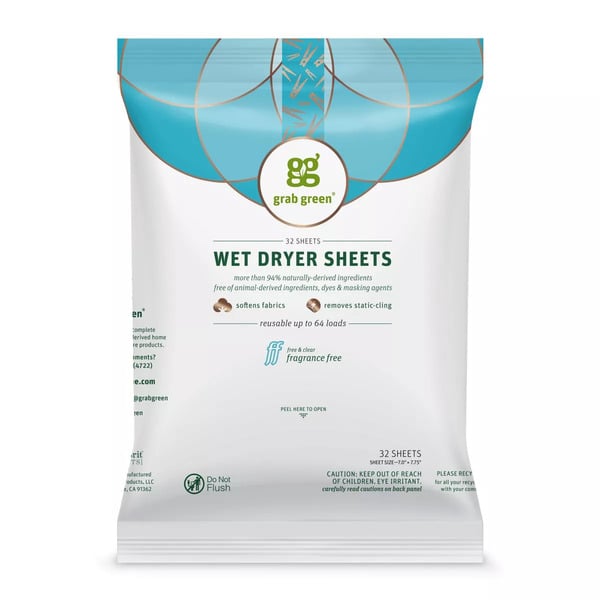 Laundry Grab Green Wet Dryer Sheets, Fragrance Free, Fabric Softener, Reduces Static hero