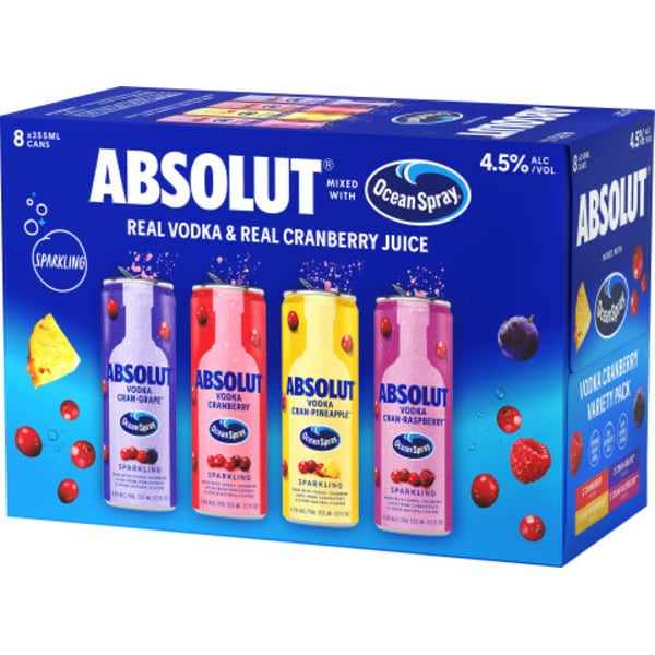 Spirits Absolut Ocean Spray Cranberry Ready-to-Drink Vodka Cocktail Variety Pack hero