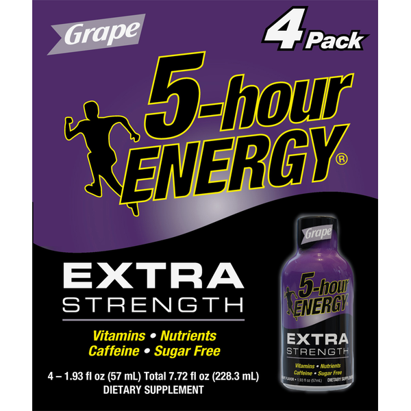 Vitamins & Supplements 5-hour ENERGY Energy Shot, Extra Strength, Grape, 4 Pack hero