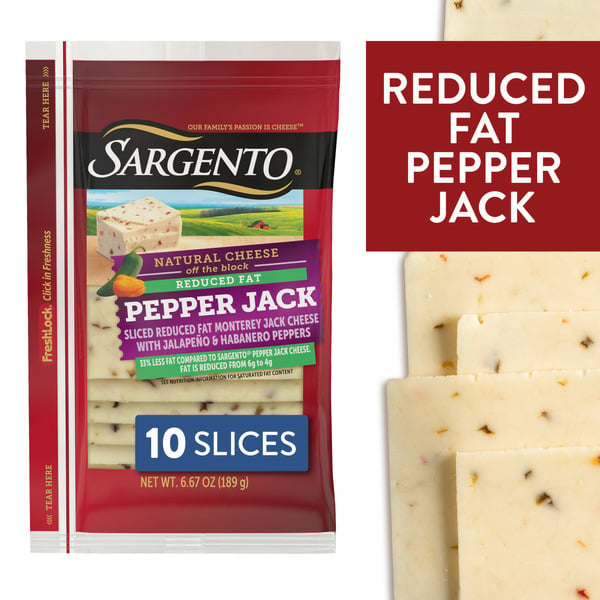 Packaged Cheese Sargento Sliced Reduced Fat Pepper Jack Natural Cheese hero