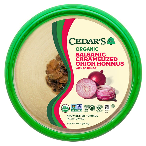 Dips Cedar's Foods Topped Balsamic Caramelized Onion Hommus hero