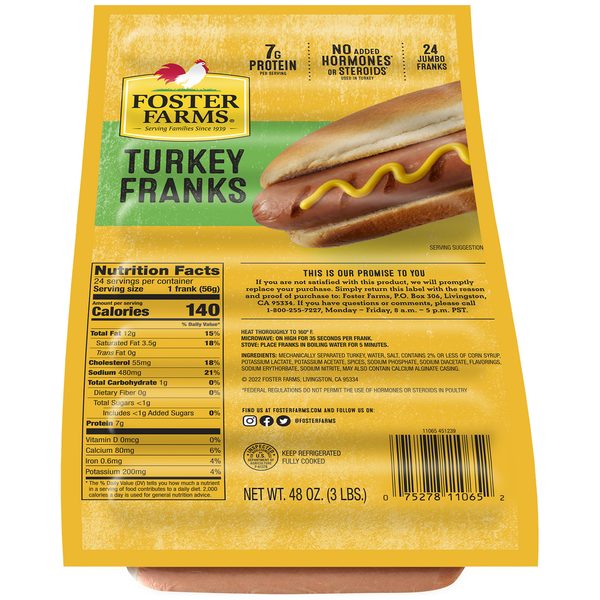 Hot Dogs, Bacon & Sausage Foster Farms Jumbo Turkey Franks hero