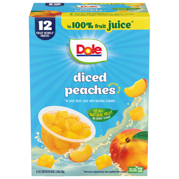 Canned Fruit & Applesauce Dole Fruit Bowls Snack, in 100% Fruit Juice, Diced Peaches hero