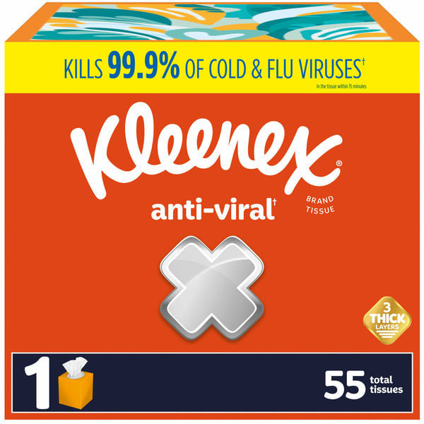 Paper Goods Kleenex Anti-Viral Facial Tissues Cube Box 3 Ply hero