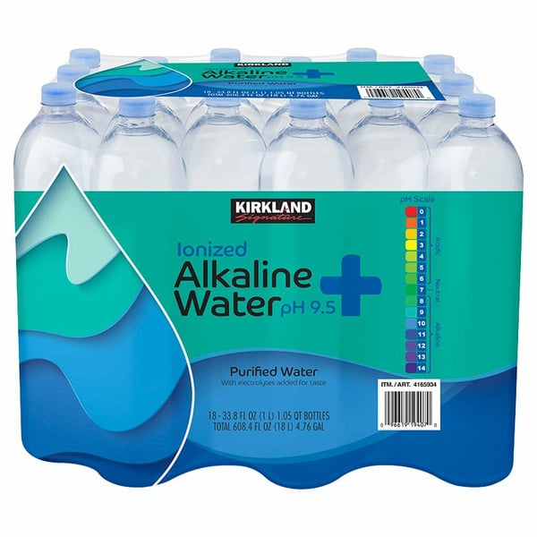 Water Kirkland Signature Alkaline Water, 18 x 33.8 fl oz hero