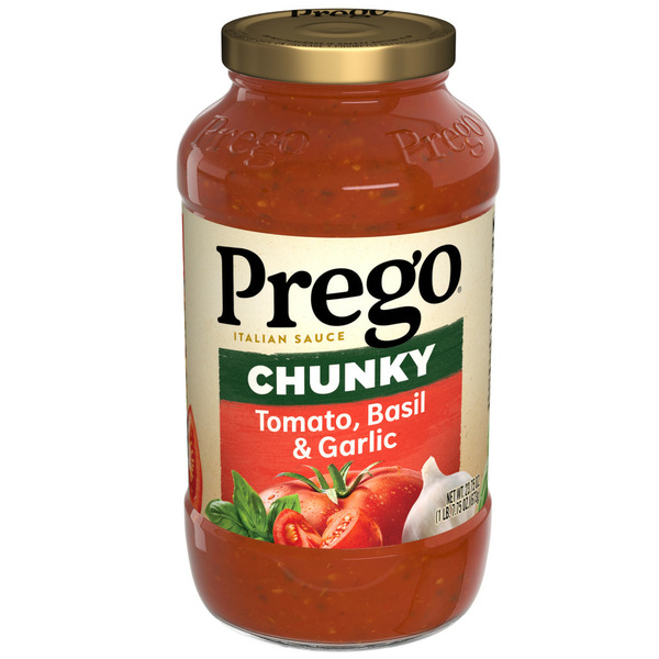 Prego Chunky Tomato, Basil and Garlic Pasta Sauce hero