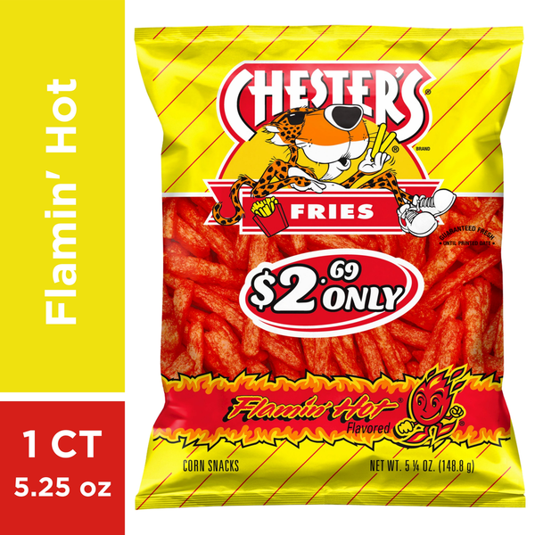 Chips & Pretzels Chester's Fries Corn Snacks Flamin' Hot Flavored 5 1/4 Oz hero